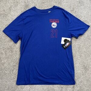 Philadelphia 76ers Mens L Blue T-Shirt #21 Joel Embiid‎ NBA Basketball Tee NWT
